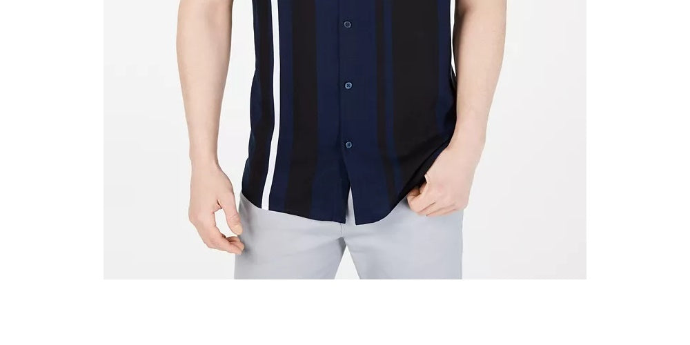 Camisa listrada estilo bowler masculina Alfani, tamanho XXX-G, azul-marinho