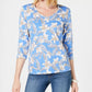Blusa feminina Karen Scott com estampa floral e decote em V, azul, tamanho pequeno