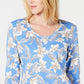 Blusa feminina Karen Scott com estampa floral e decote em V, azul, tamanho pequeno