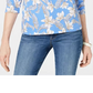 Blusa feminina Karen Scott com estampa floral e decote em V, azul, tamanho pequeno