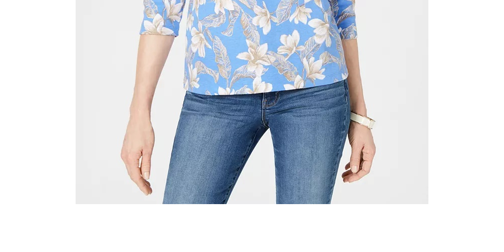 Blusa feminina Karen Scott com estampa floral e decote em V, azul, tamanho pequeno