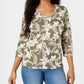 Blusa feminina Karen Scott com estampa floral e decote em V, verde, tamanho pequeno