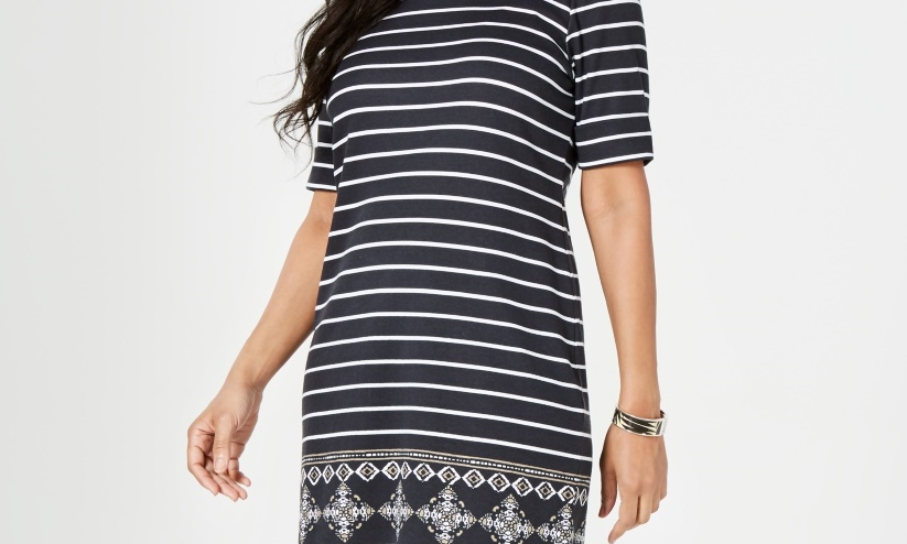 Vestido estampado feminino Karen Scott, preto, tamanho pequeno GG