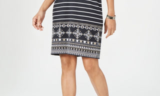 Vestido estampado feminino Karen Scott, preto, tamanho pequeno GG