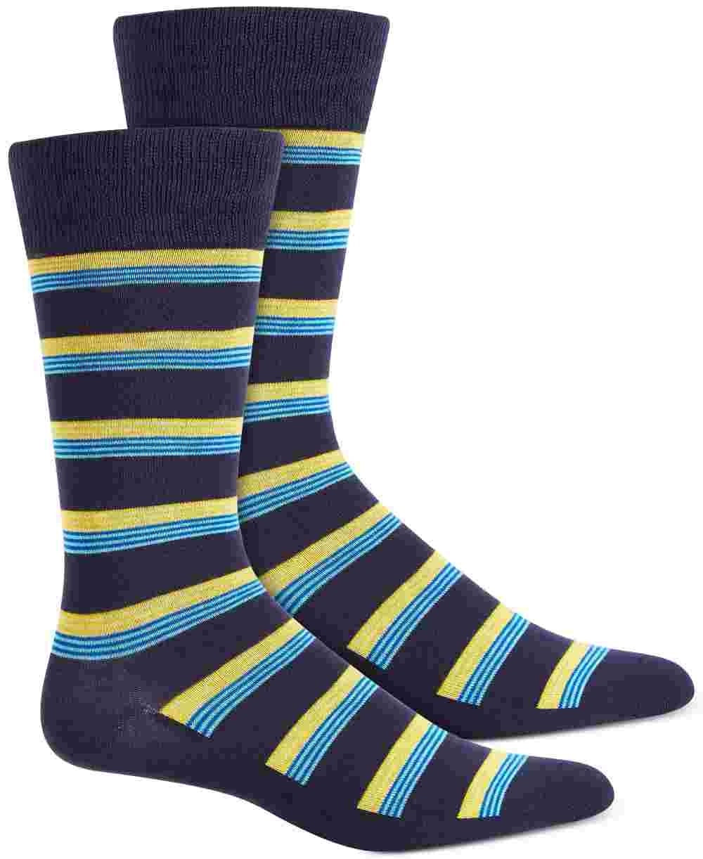 Meias Alfani Masculinas Multi-Listras Azul Marinho Tamanho Regular