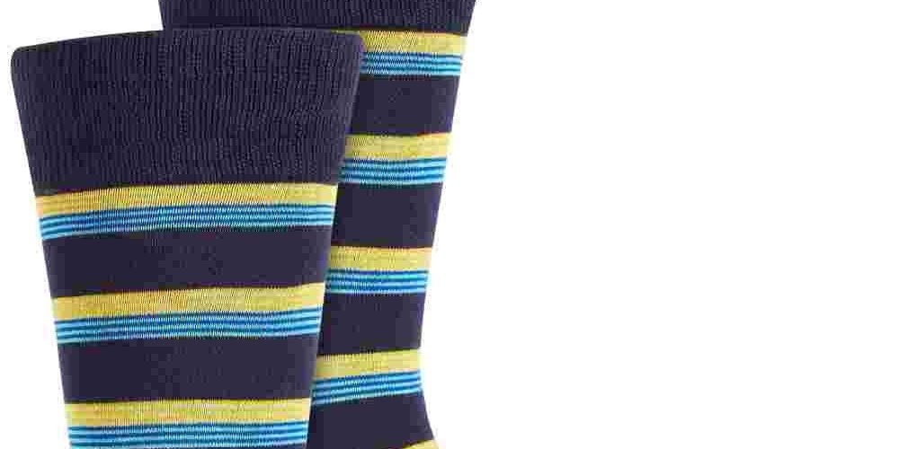 Meias Alfani Masculinas Multi-Listras Azul Marinho Tamanho Regular