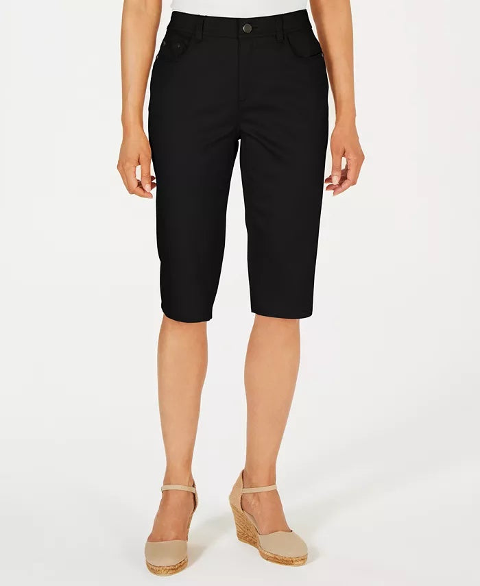 Shorts feminino Charter Club de cintura média na altura do joelho, preto, tamanho 8