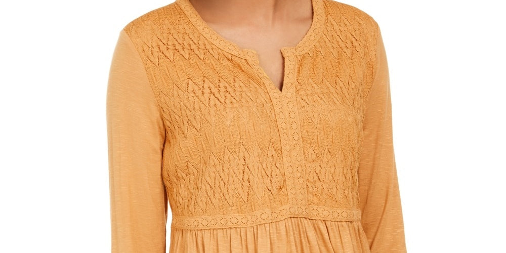 Top drapeado com renda frontal feminino Style &amp; Co, dourado, tamanho extragrande