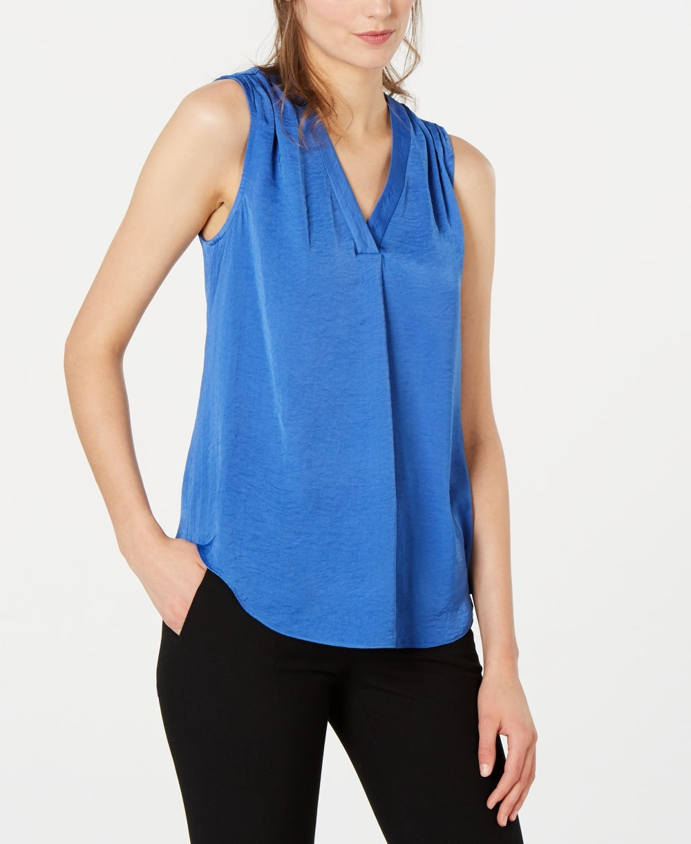 Blusa regata feminina Alfani com decote em V, azul, tamanho pequeno, médio