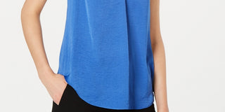 Blusa regata feminina Alfani com decote em V, azul, tamanho pequeno, médio