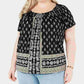 Blusa feminina plus size com estampa plissada e gola plissada, preta, 0X, da Style &amp; Co