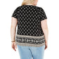 Blusa feminina plus size com estampa plissada e gola plissada, preta, 0X, da Style &amp; Co