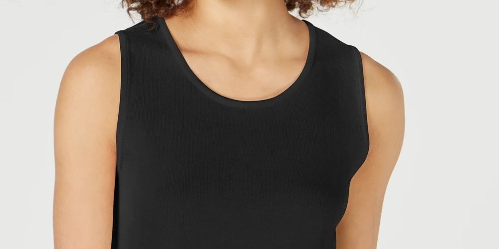 Suéter feminino sem mangas em zigue-zague Charter Club, preto, tamanho X-S