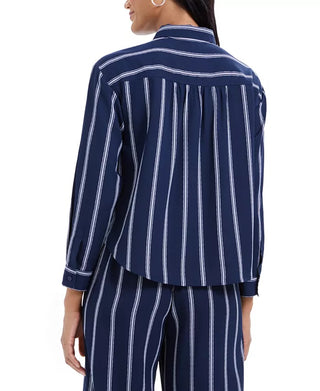 Charter Club Women's Striped Tie Front Shirt Blue Size X-Large
