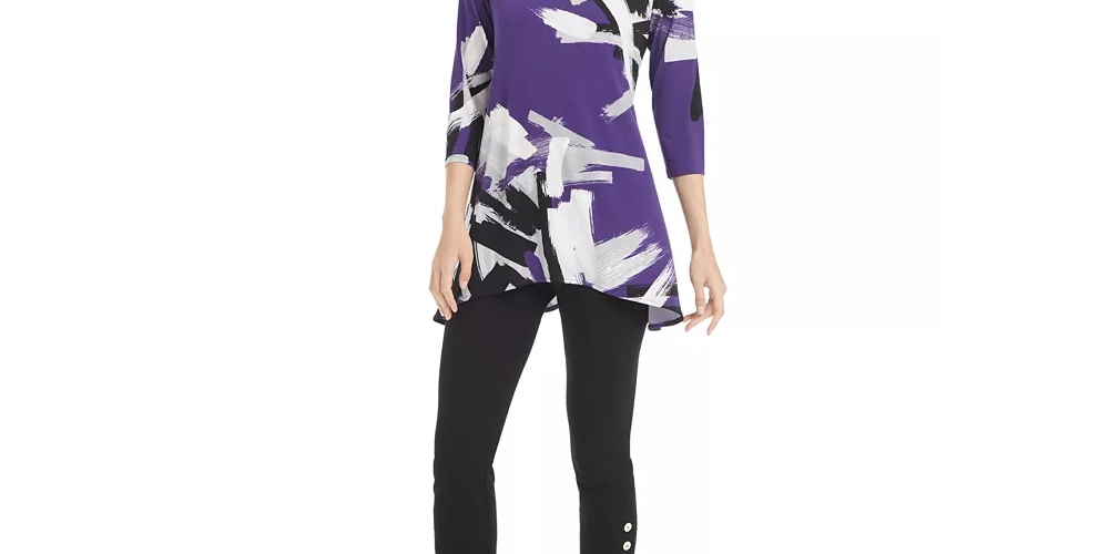 Top curto estampado feminino Alfani, roxo, tamanho extragrande