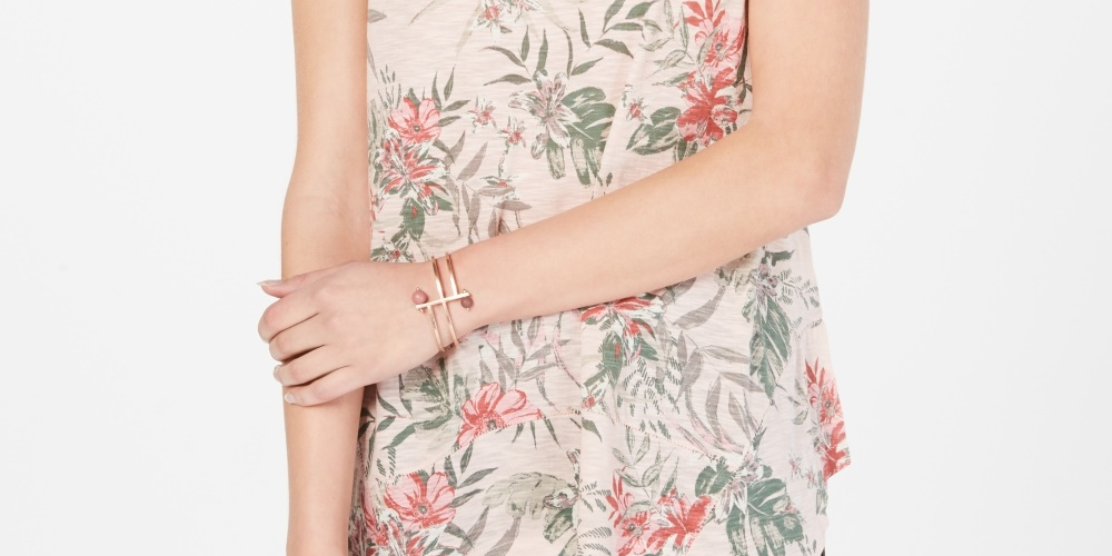 Regata feminina estampada estilo &amp; co rosa tamanho pequeno médio