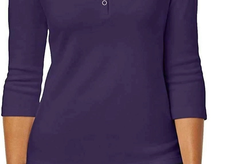 Camisa Henley de algodão pequena Karen Scott feminina, roxa, tamanho pequeno grande
