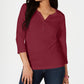 Camisa Henley de algodão feminina Karen Scott, tamanho pequeno, vermelha, pequena, pequena e média
