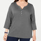 Karen Scott Blusa feminina plus size de algodão com decote aberto, cor carvão, tamanho 0X
