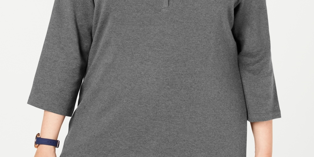 Karen Scott Blusa feminina plus size de algodão com decote aberto, cor carvão, tamanho 0X