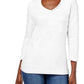Karen Scott Blusa feminina de algodão com decote em V e acabamento em botões, branca, tamanho grande