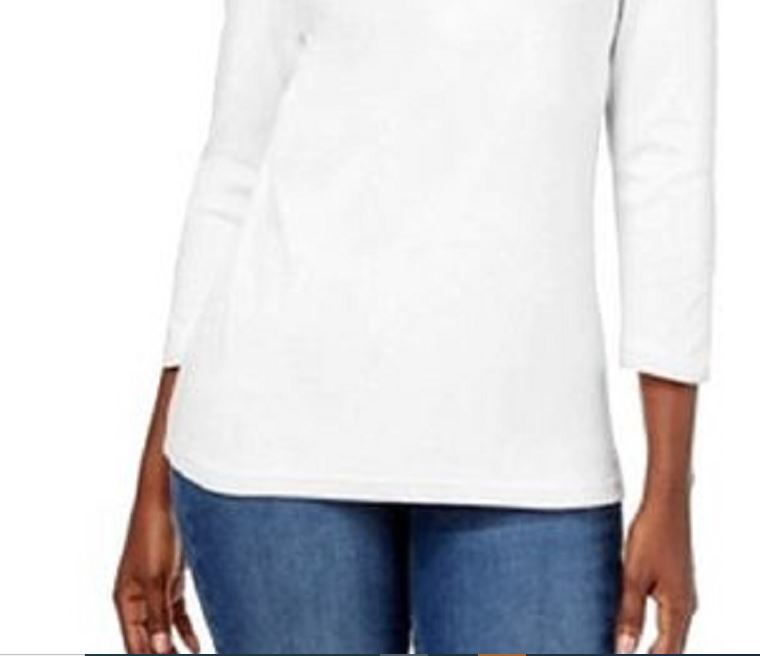 Karen Scott Blusa feminina de algodão com decote em V e acabamento em botões, branca, tamanho grande