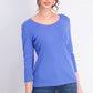 Blusa feminina Karen Scott de algodão com manga 3/4, azul, tamanho pequeno