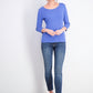 Blusa feminina Karen Scott de algodão com manga 3/4, azul, tamanho pequeno