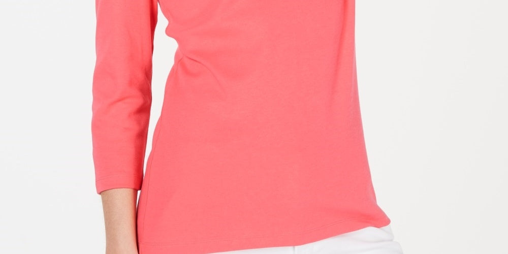 Blusa feminina Karen Scott de algodão com manga 3/4, laranja, tamanho médio