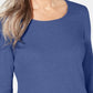 Karen Scott Blusa de algodão feminina com decote redondo, azul, tamanho pequeno médio