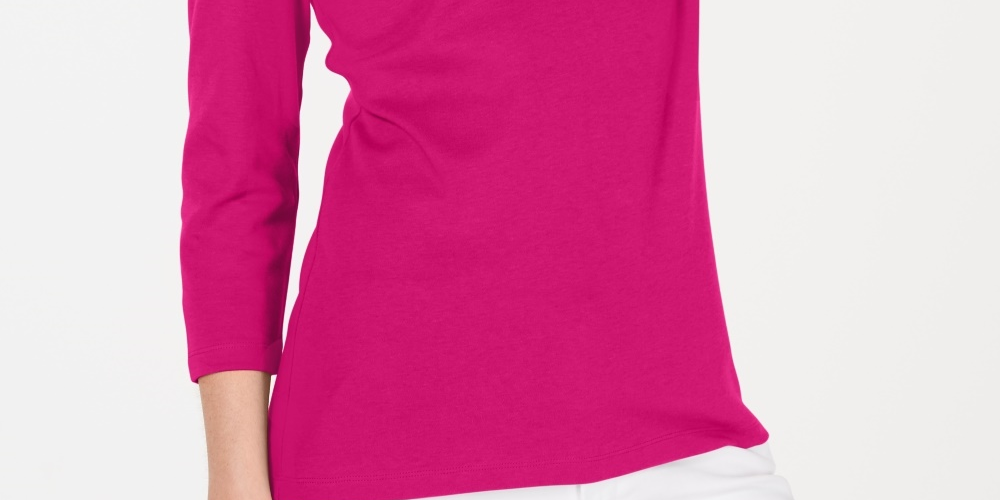 Karen Scott Top feminino de algodão com decote redondo, tamanho pequeno, vermelho, tamanho grande