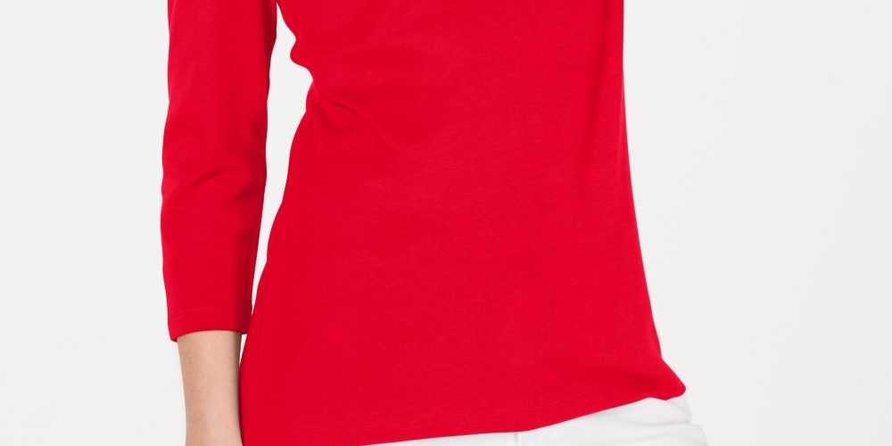 Karen Scott Blusa Feminina de Algodão com Decote Redondo, Vermelha, Tamanho Pequeno Médio