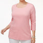 Karen Scott Blusa feminina plus size de algodão com decote redondo, rosa escuro, tamanho 0X