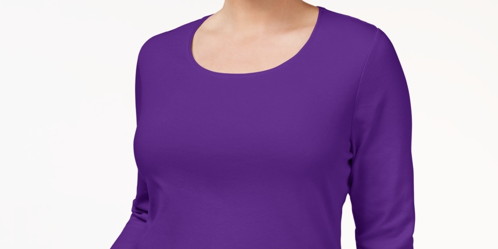 Karen Scott Blusa Plus Size Feminina de Algodão com Decote Redondo Roxo Tamanho 0x