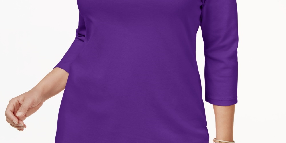 Karen Scott Blusa Plus Size Feminina de Algodão com Decote Redondo Roxo Tamanho 0x
