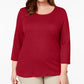 Karen Scott Blusa feminina de algodão com decote redondo, vermelha, tamanho 0X