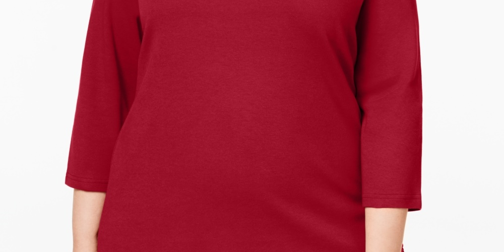 Karen Scott Blusa feminina de algodão com decote redondo, vermelha, tamanho 0X