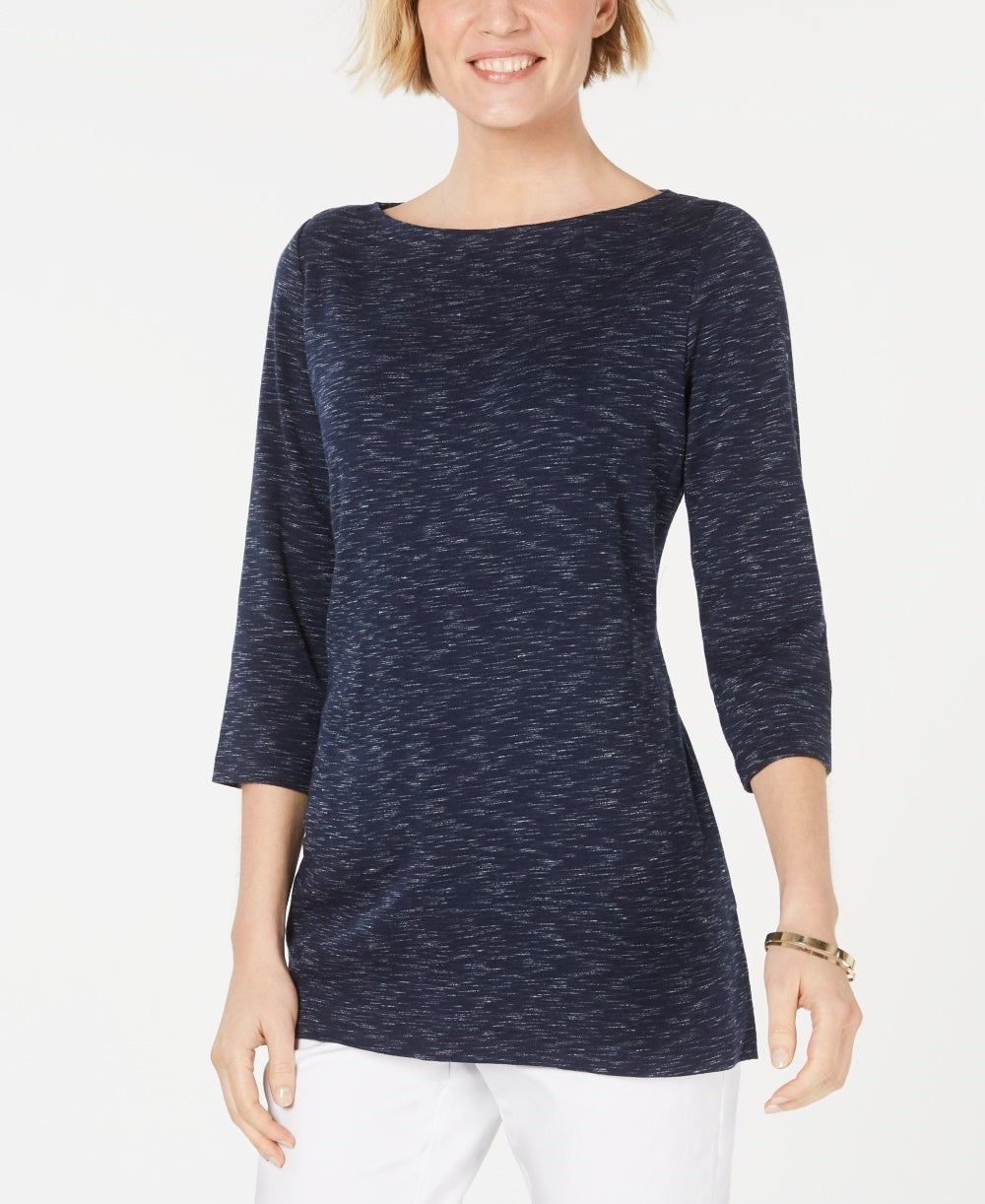 Karen Scott Blusa Feminina Gola Canoa Space Dyed Preta Tamanho X-G