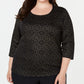 Blusa feminina estampada Karen Scott, manga 3-4, preta, tamanho 0X