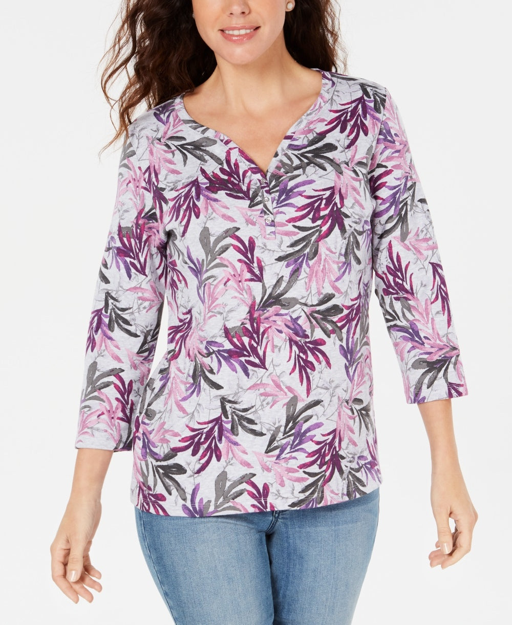 Karen Scott Henley estampado feminino - cinza tamanho pequeno pequeno