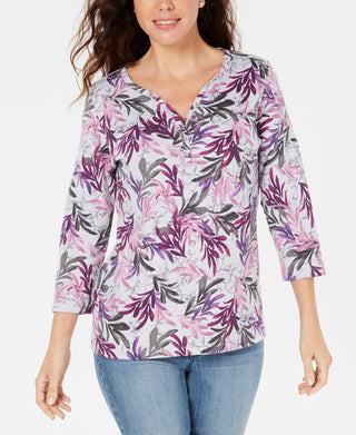 Karen Scott Henley estampado feminino - cinza tamanho pequeno pequeno