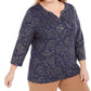 Karen Scott Top Henley estampado plus size feminino azul tamanho 0X
