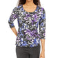 Karen Scott Blusa Feminina Estampada Manga 3/4 - Cinza - Tamanho Pequeno - Médio