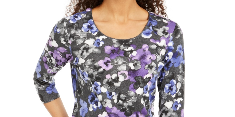 Karen Scott Blusa Feminina Estampada Manga 3/4 - Cinza - Tamanho Pequeno - Médio