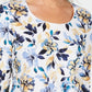 Blusa feminina Karen Scott com estampa floral e manga 3/4, tamanho azul marinho, pequena e pequena