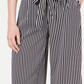 Calça capri feminina listrada, perna larga, amarrada na frente, preta, tamanho XS