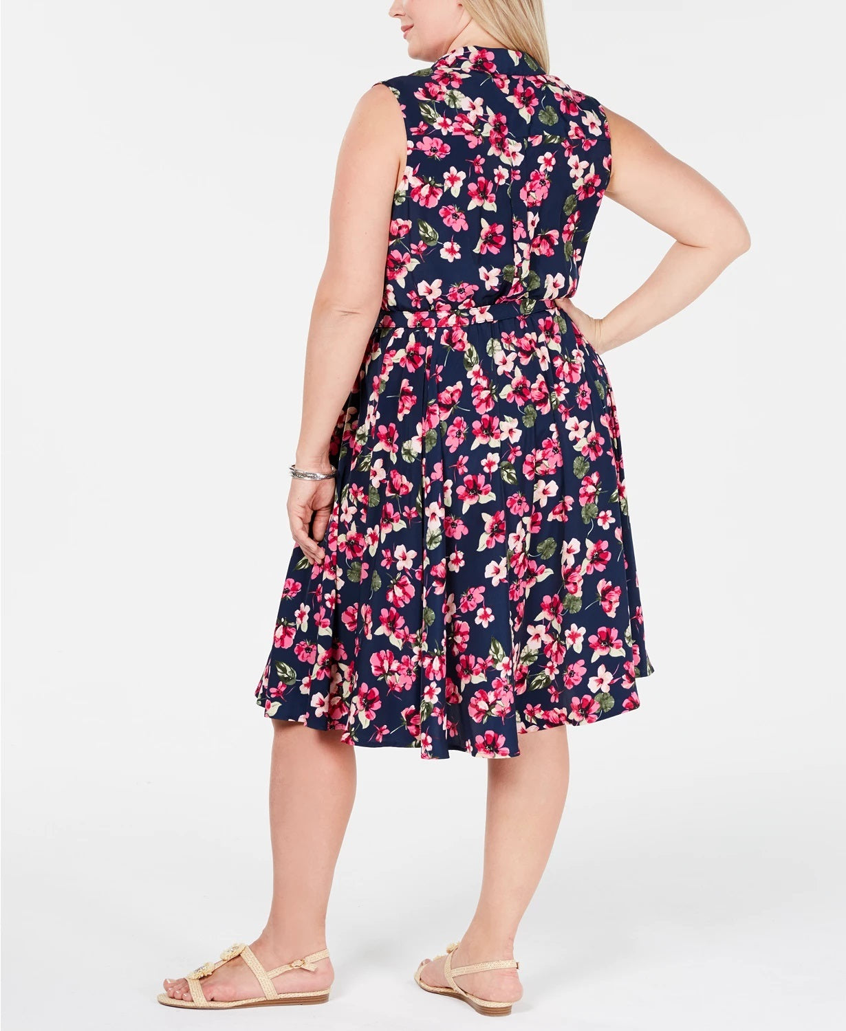 Vestido feminino com cinto e estampa floral azul Charter Club, tamanho 20W