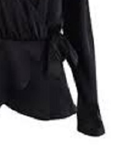 Top feminino Bar III com amarração na cintura e envoltório falso, preto, tamanho X-S