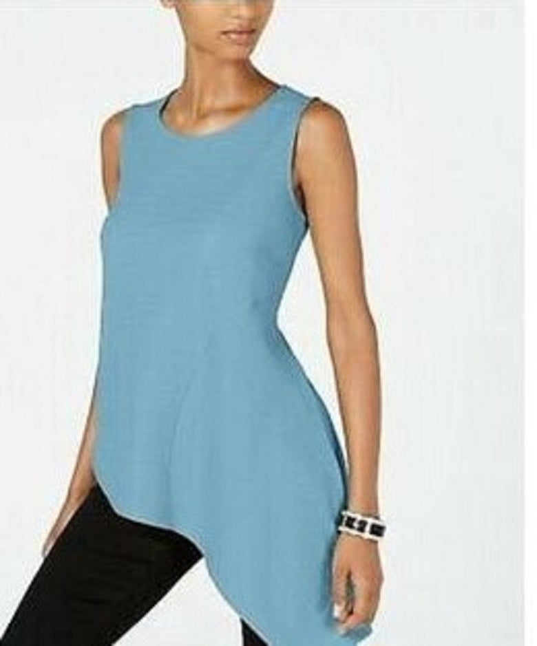 Blusa feminina Alfani com bainha assimétrica, azul, tamanho pequeno
