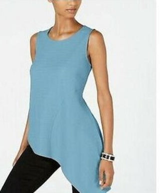 Blusa feminina Alfani com bainha assimétrica, azul, tamanho pequeno